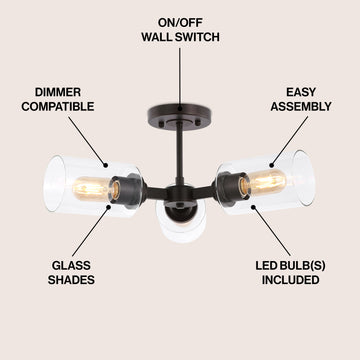 Jaymes 20" Farmhouse Industrial Iron Cylinder LED Semi Flush Mount - JONATHAN Y